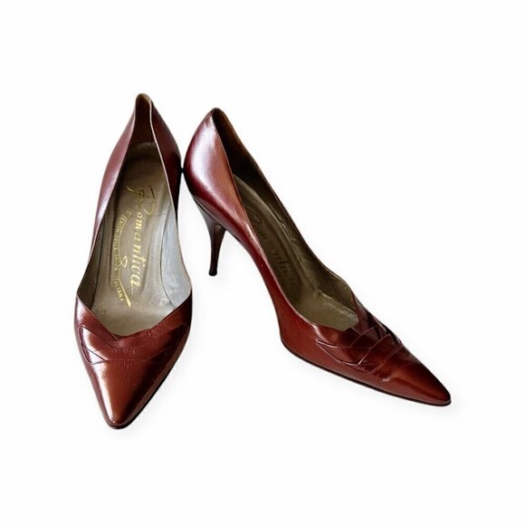 Vintage Pointed Toe  Pumps in Pearlized leather, Rust, Size 39EU - Picture 2 of 16